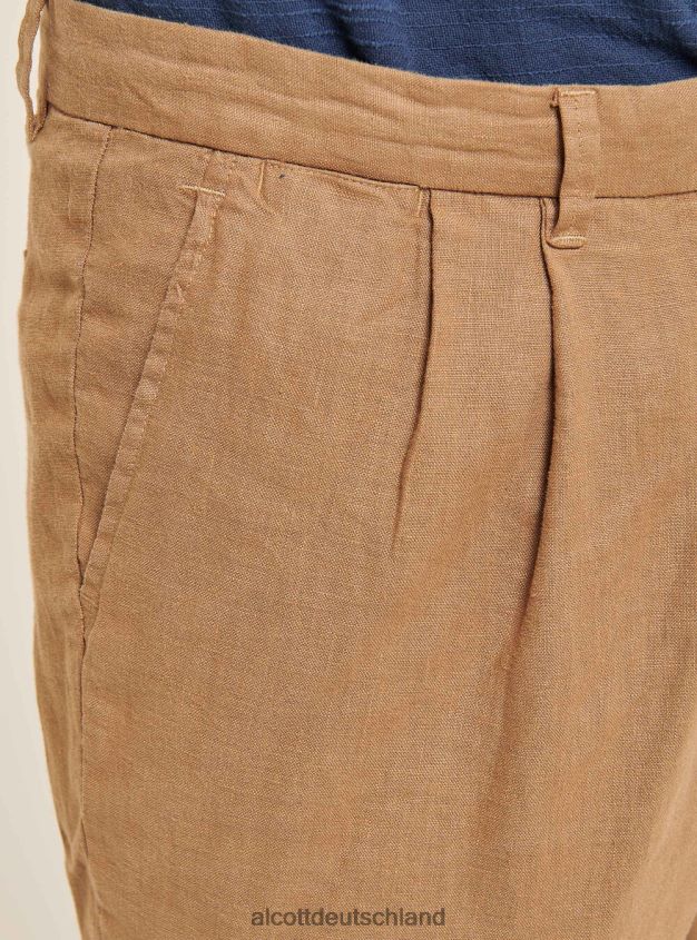 Kleidung de Alcott Männer Hose aus reinem Leinen mit Bundfalten c6603 kaky 88J68R861