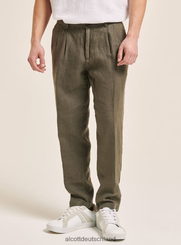 Kleidung de Alcott Männer Hose aus reinem Leinen mit Bundfalten c6603 kaky 88J68R975