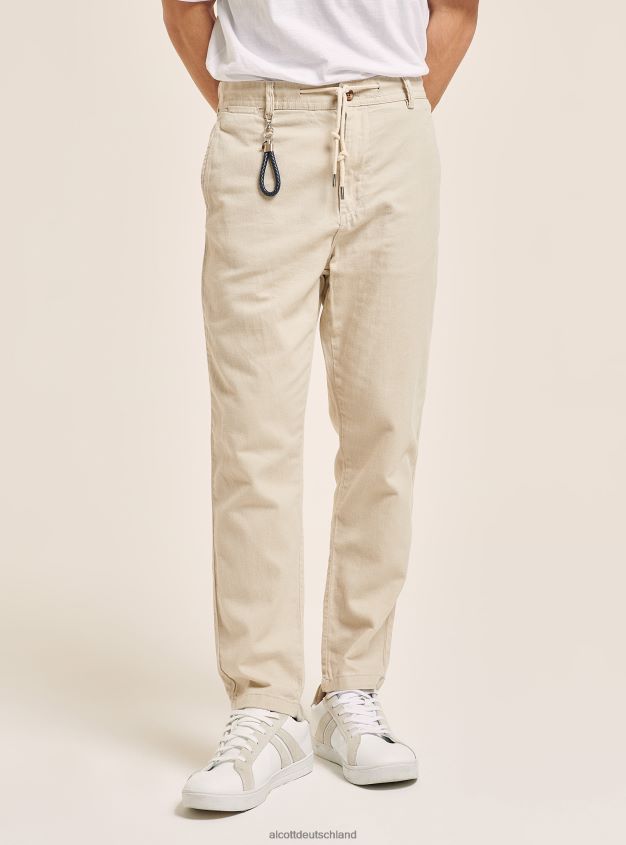 Kleidung de Alcott Männer Schnürhose aus Leinenmischung c017 weiß 88J68R1071