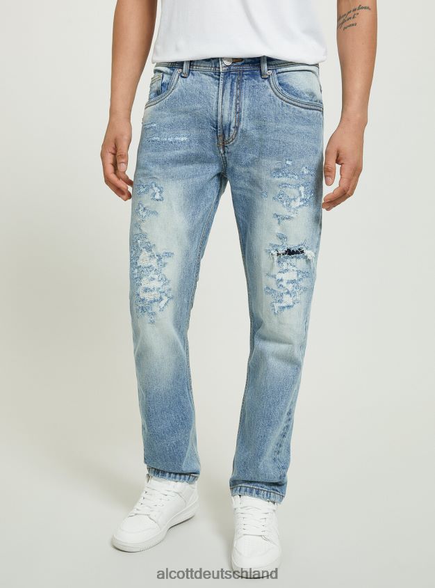 Kleidung de Alcott Männer Slim-Fit-Jeans aus Stretch-Denim mit Rissen d007 helles Azurblau 88J68R678