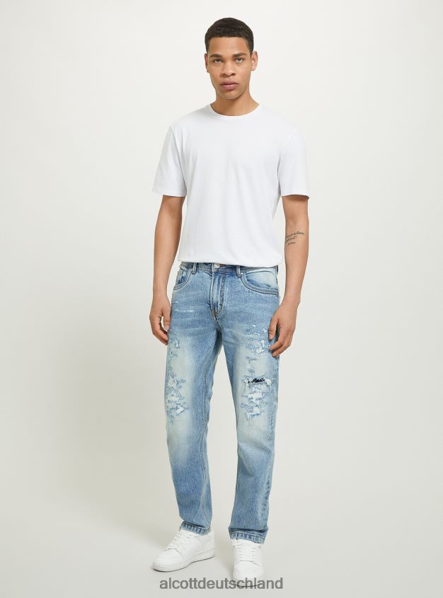 Kleidung de Alcott Männer Slim-Fit-Jeans aus Stretch-Denim mit Rissen d007 helles Azurblau 88J68R678