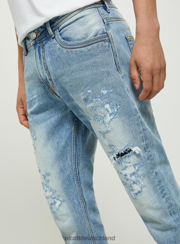 Kleidung de Alcott Männer Slim-Fit-Jeans aus Stretch-Denim mit Rissen d007 helles Azurblau 88J68R678
