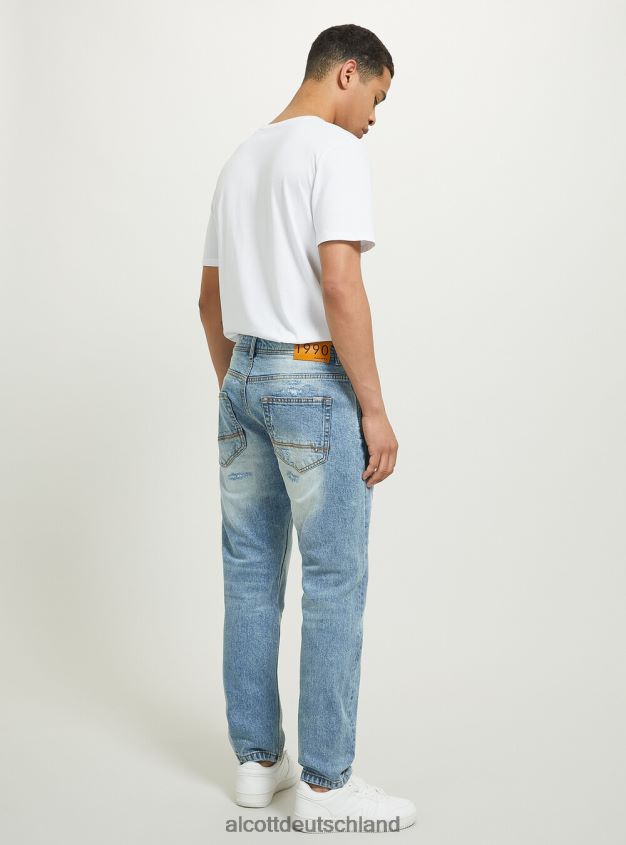 Kleidung de Alcott Männer Slim-Fit-Jeans aus Stretch-Denim mit Rissen d007 helles Azurblau 88J68R678