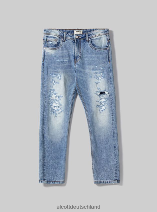 Kleidung de Alcott Männer Slim-Fit-Jeans aus Stretch-Denim mit Rissen d007 helles Azurblau 88J68R678