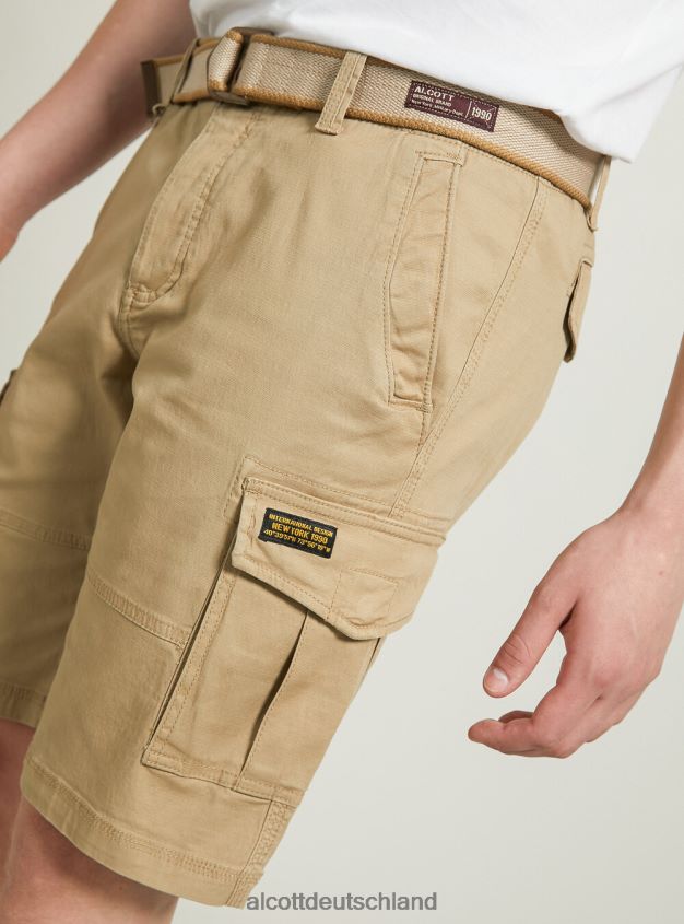 Kleidung de Alcott Männer Cargo-Bermuda aus Baumwolle mit Canvas-Gürtel ky2 kaky mittel 88J68R956