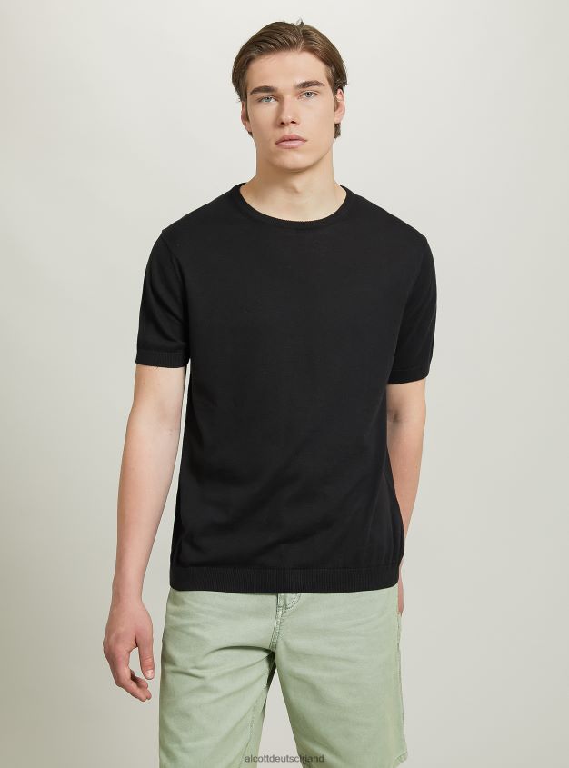 Kleidung de Alcott Männer Kurzarmpullover aus Baumwolle bk1 schwarz 88J68R628