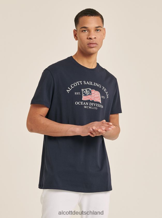 Kleidung de Alcott Männer Baumwoll-T-Shirt mit Aufdruck Blau 88J68R940