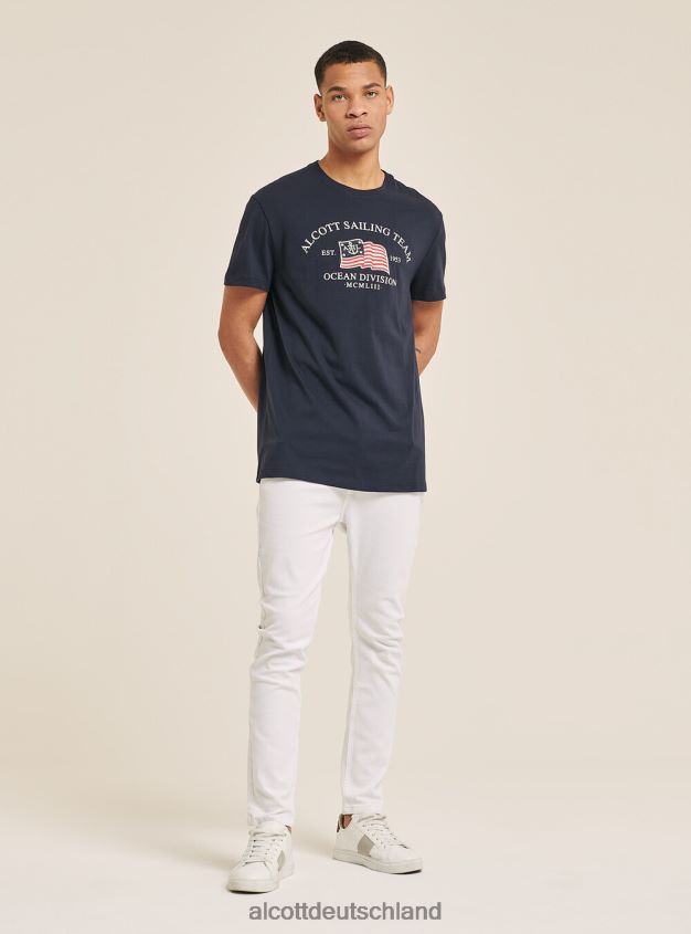Kleidung de Alcott Männer Baumwoll-T-Shirt mit Aufdruck Blau 88J68R940