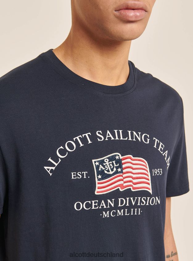 Kleidung de Alcott Männer Baumwoll-T-Shirt mit Aufdruck Blau 88J68R940