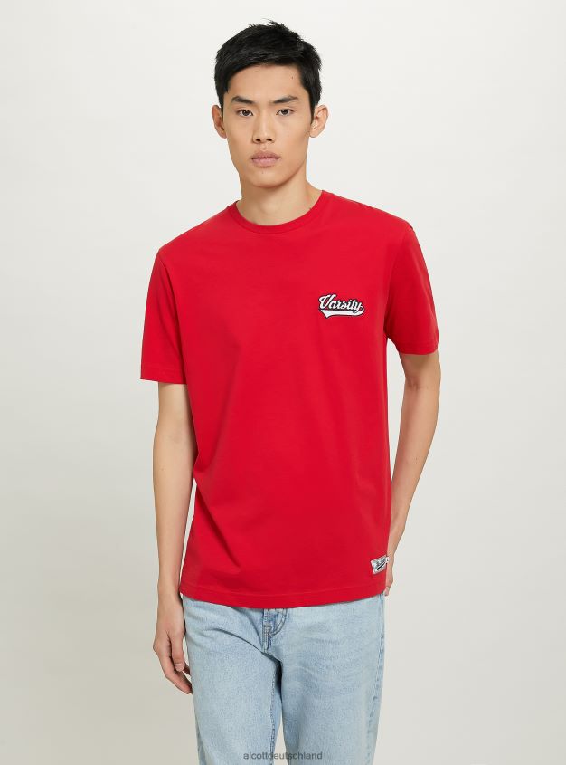 Kleidung de Alcott Männer Baumwoll-T-Shirt mit College-Aufnäher c0020 gebrochenes Weiß 88J68R991