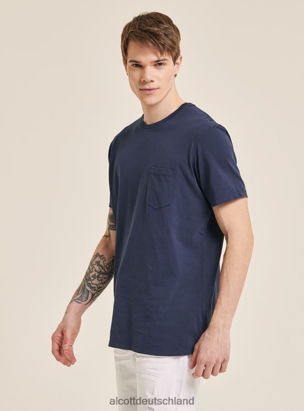 Kleidung de Alcott Männer Maglietta girocollo con taschino aus Baumwolle c0214 blau 88J68R1031