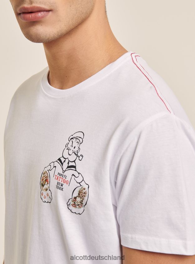 Kleidung de Alcott Männer T-Shirt Popeye Weiß 88J68R1007