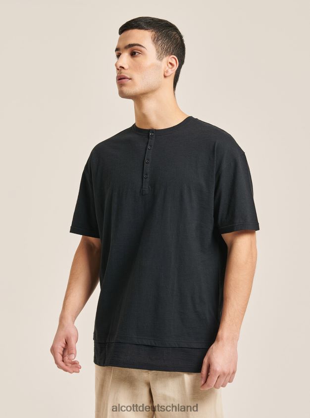 Kleidung de Alcott Männer T-Shirt aus Leinenmischung mit Serape-Kragen Weiß 88J68R1083