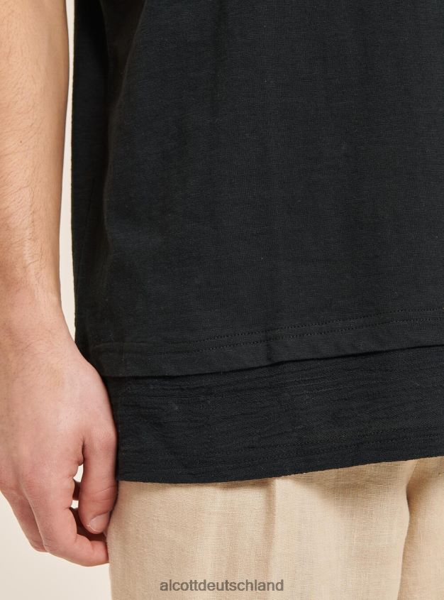 Kleidung de Alcott Männer T-Shirt aus Leinenmischung mit Serape-Kragen Weiß 88J68R1083