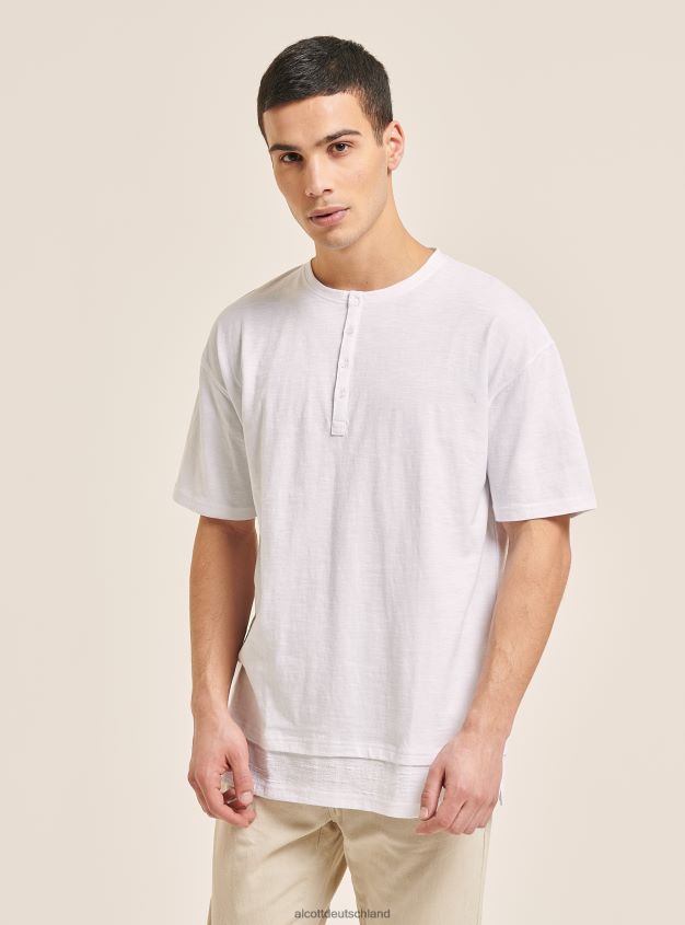 Kleidung de Alcott Männer T-Shirt aus Leinenmischung mit Serape-Kragen Weiß 88J68R599