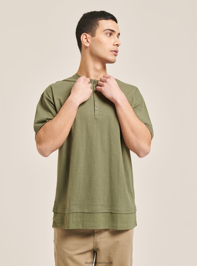 Kleidung de Alcott Männer T-Shirt aus Leinenmischung mit Serape-Kragen Weiß 88J68R813