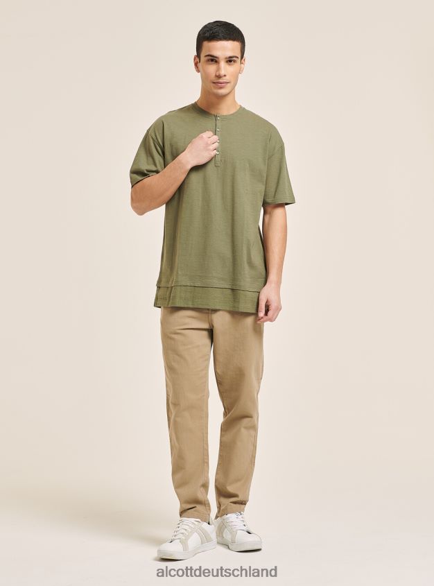 Kleidung de Alcott Männer T-Shirt aus Leinenmischung mit Serape-Kragen Weiß 88J68R813