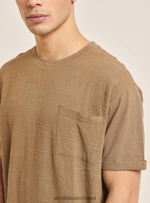 Kleidung de Alcott Männer T-Shirt aus Leinenmischung mit Tasche Weiß 88J68R1098