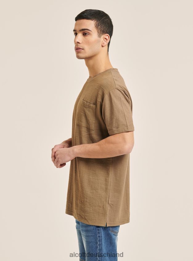 Kleidung de Alcott Männer T-Shirt aus Leinenmischung mit Tasche Weiß 88J68R1098