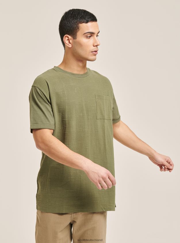 Kleidung de Alcott Männer T-Shirt aus Leinenmischung mit Tasche Weiß 88J68R1126