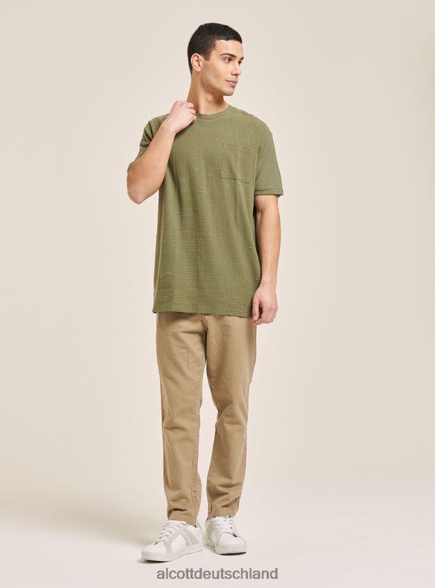 Kleidung de Alcott Männer T-Shirt aus Leinenmischung mit Tasche Weiß 88J68R1126