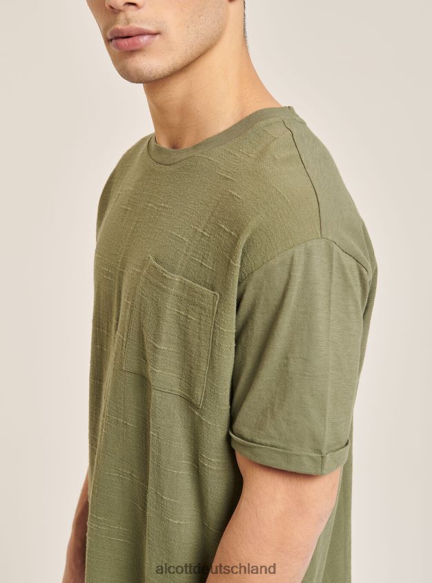 Kleidung de Alcott Männer T-Shirt aus Leinenmischung mit Tasche Weiß 88J68R1126