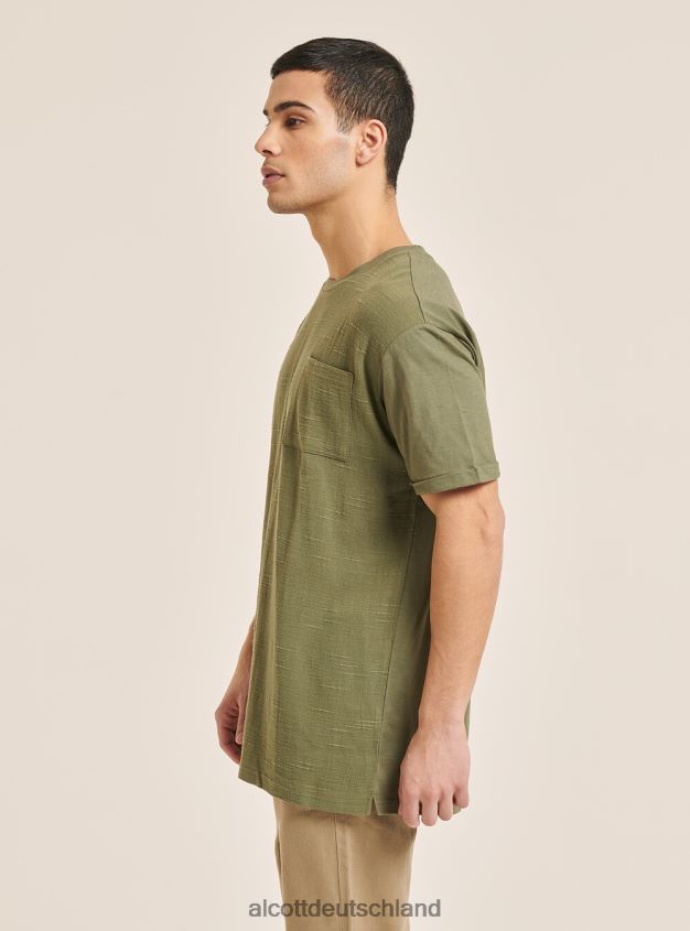 Kleidung de Alcott Männer T-Shirt aus Leinenmischung mit Tasche Weiß 88J68R1126