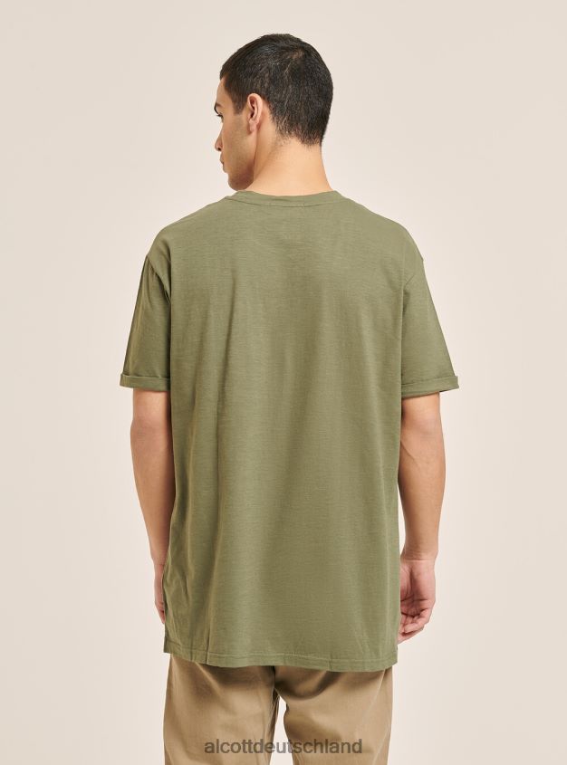 Kleidung de Alcott Männer T-Shirt aus Leinenmischung mit Tasche Weiß 88J68R1126