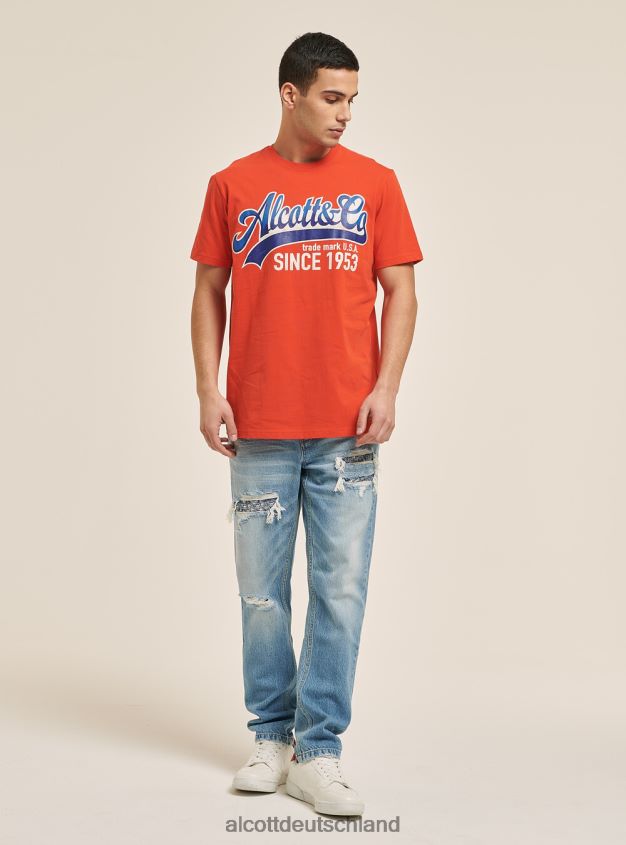 Kleidung de Alcott Männer T-Shirt mit Logo-Print Blau 88J68R1199