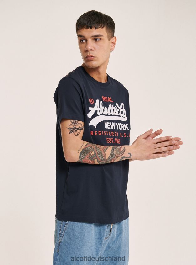 Kleidung de Alcott Männer T-Shirt mit aufgedrucktem Logo auf der Vorderseite Schwarz 88J68R1021