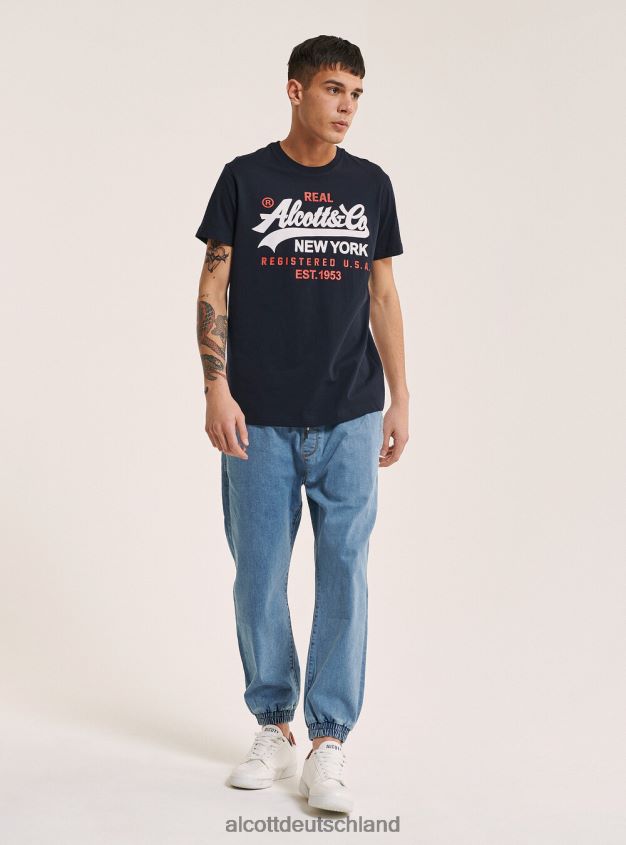 Kleidung de Alcott Männer T-Shirt mit aufgedrucktem Logo auf der Vorderseite Schwarz 88J68R1021
