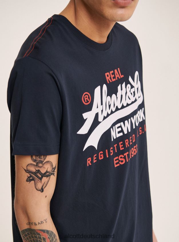 Kleidung de Alcott Männer T-Shirt mit aufgedrucktem Logo auf der Vorderseite Schwarz 88J68R1021