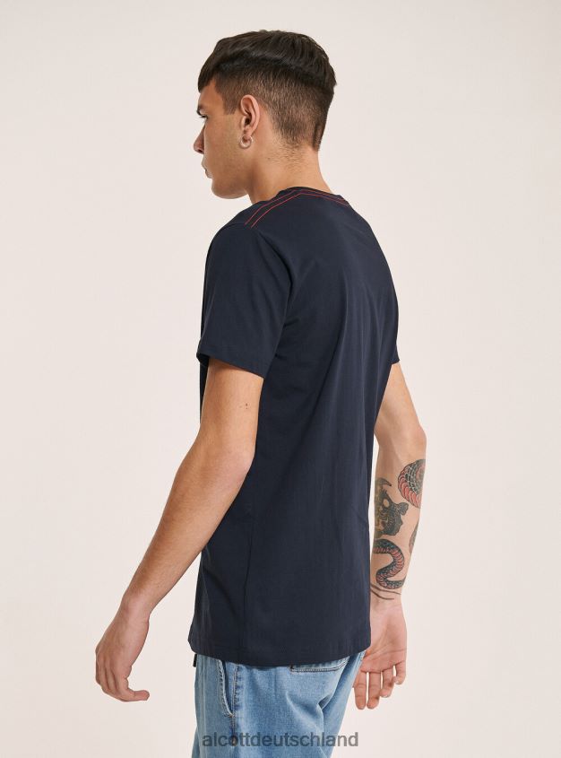 Kleidung de Alcott Männer T-Shirt mit aufgedrucktem Logo auf der Vorderseite Schwarz 88J68R1021