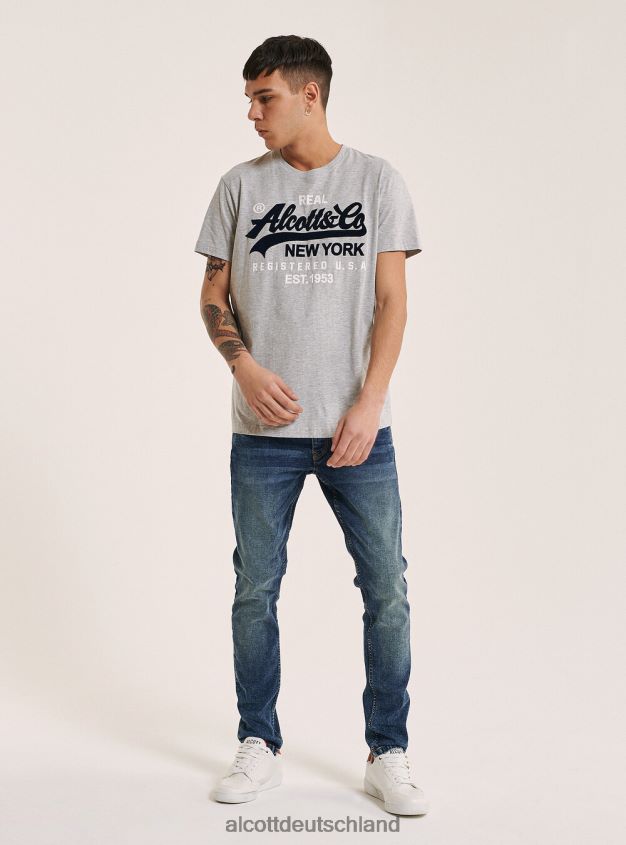 Kleidung de Alcott Männer T-Shirt mit aufgedrucktem Logo auf der Vorderseite Schwarz 88J68R932