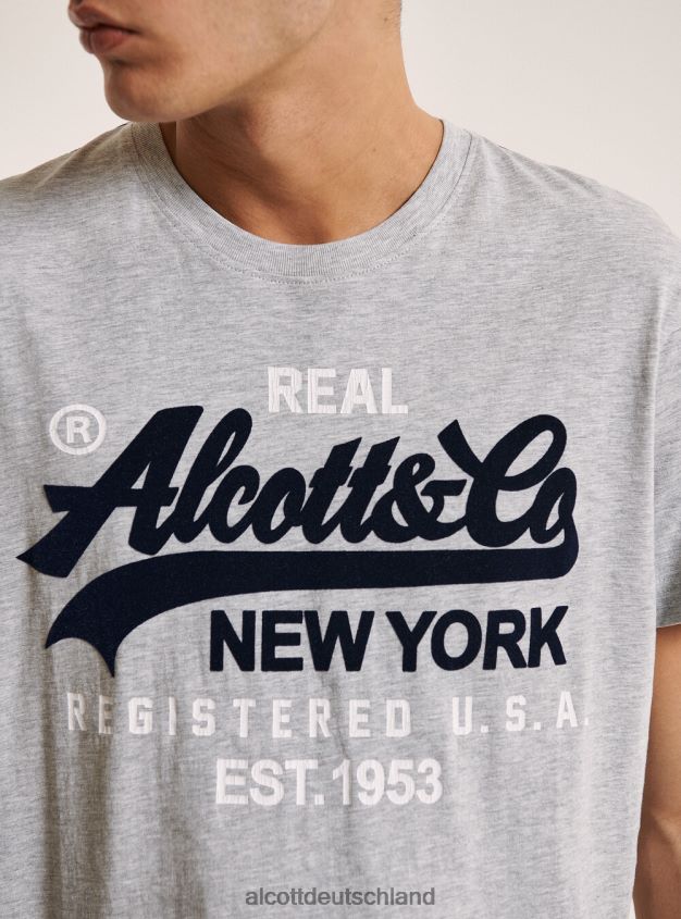 Kleidung de Alcott Männer T-Shirt mit aufgedrucktem Logo auf der Vorderseite Schwarz 88J68R932