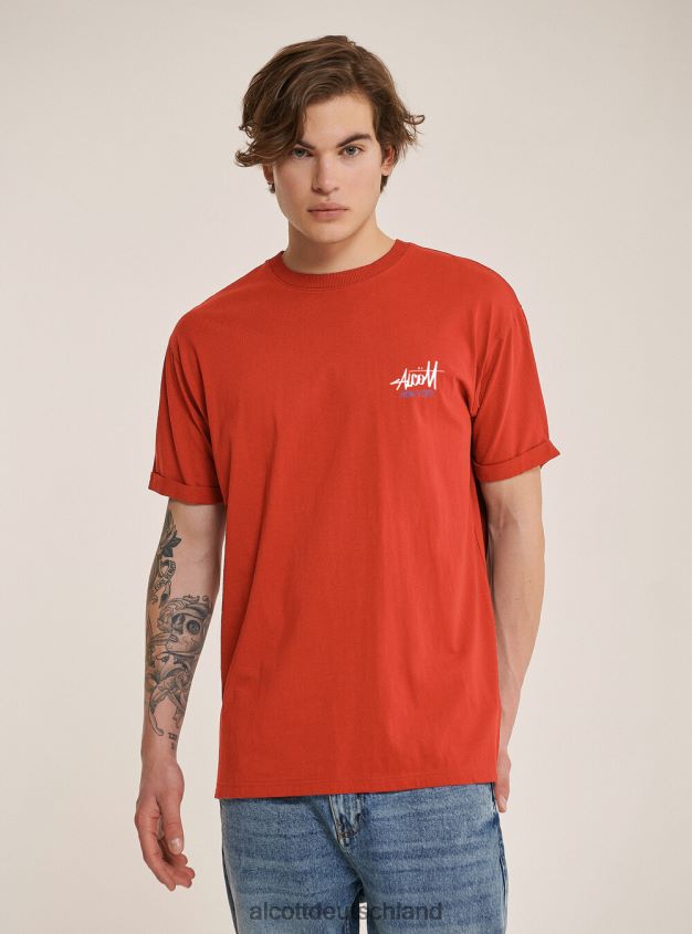 Kleidung de Alcott Männer T-Shirt mit kontrastierendem Frontdruck Schwarz 88J68R834