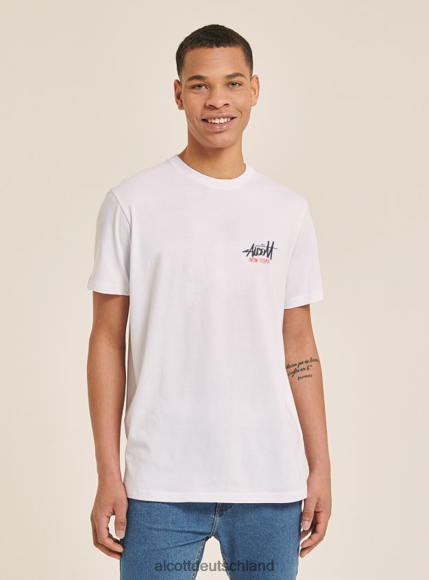 Kleidung de Alcott Männer T-Shirt mit kontrastierendem Frontdruck Schwarz 88J68R905