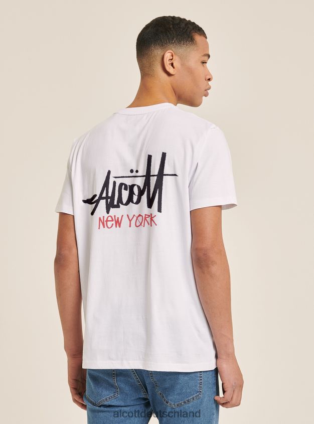 Kleidung de Alcott Männer T-Shirt mit kontrastierendem Frontdruck Schwarz 88J68R905