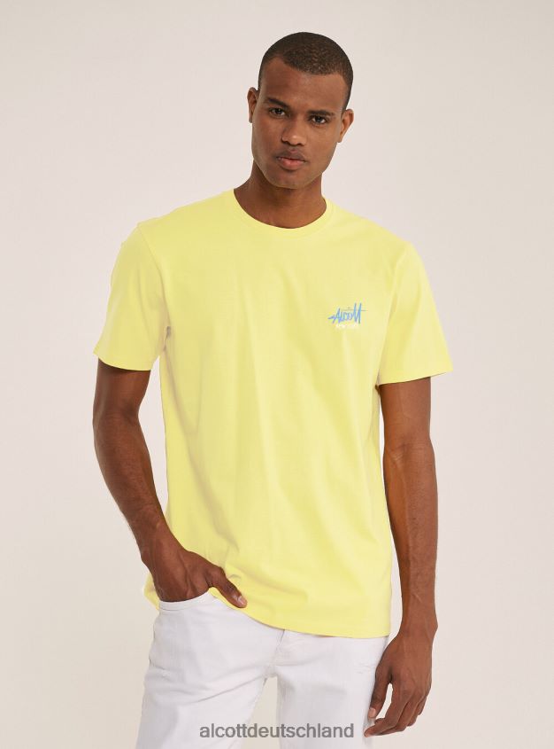 Kleidung de Alcott Männer T-Shirt mit kontrastierendem Frontdruck Schwarz 88J68R948