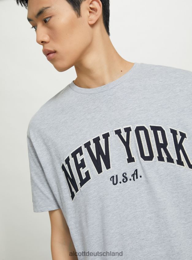 Kleidung de Alcott Männer Übergroßes Baumwoll-Patch-T-Shirt C104-Creme 88J68R1185