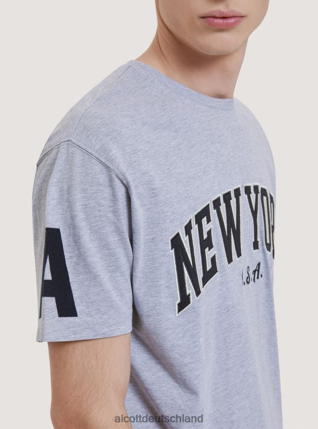 Kleidung de Alcott Männer Übergroßes Baumwoll-Patch-T-Shirt C104-Creme 88J68R1185