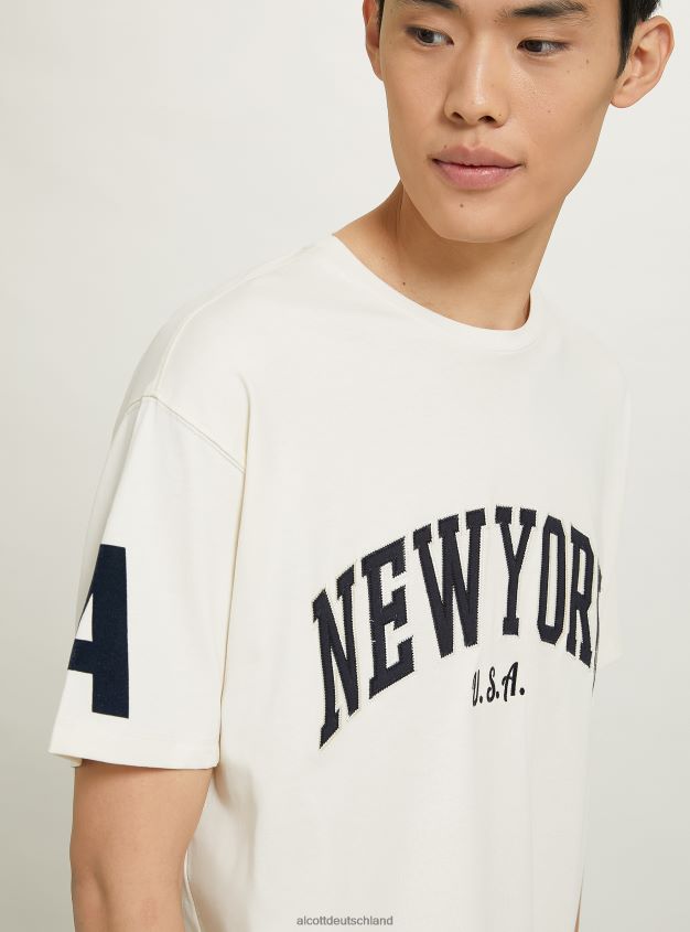 Kleidung de Alcott Männer Übergroßes Baumwoll-Patch-T-Shirt C104-Creme 88J68R953