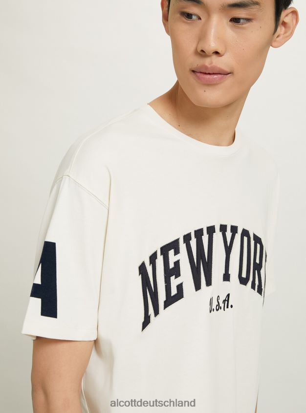 Kleidung de Alcott Männer Übergroßes Baumwoll-Patch-T-Shirt C104-Creme 88J68R953