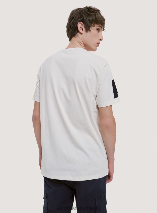 Kleidung de Alcott Männer Übergroßes Baumwoll-Patch-T-Shirt C104-Creme 88J68R953