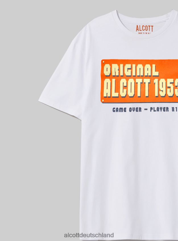 Kleidung de Alcott Männer Übergroßes T-Shirt aus Baumwolle mit Print Weiß 88J68R1050
