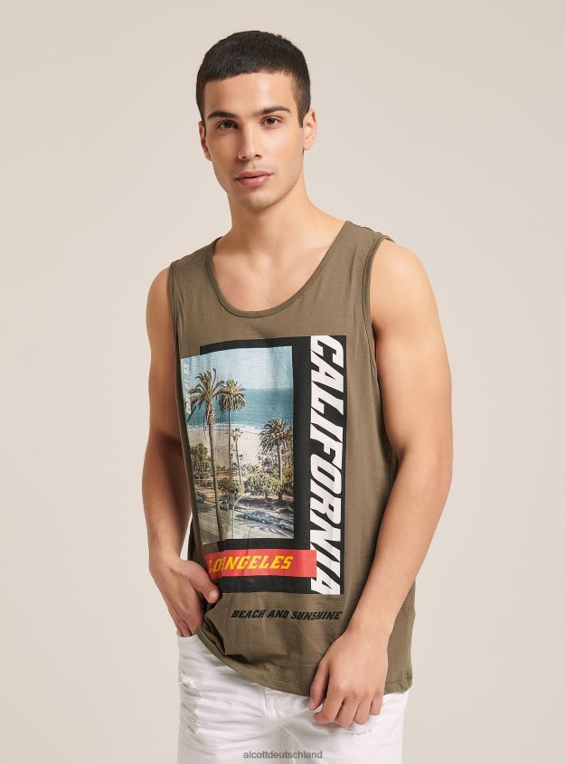 Kleidung de Alcott Männer T-Shirt mit kurzen Ärmeln und Aufdruck Weiß 88J68R1063