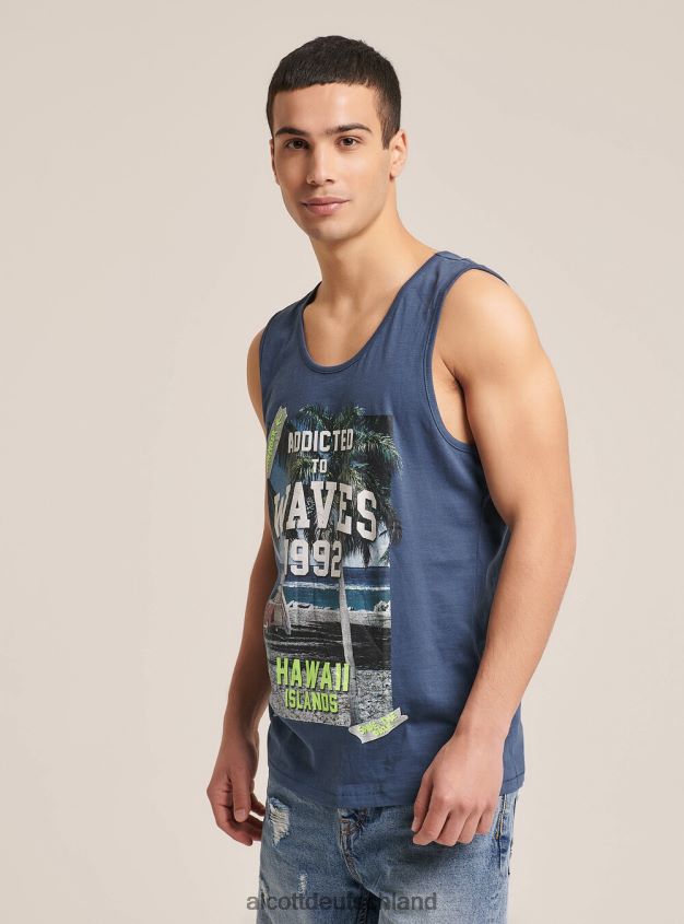 Kleidung de Alcott Männer T-Shirt mit kurzen Ärmeln und Aufdruck Weiß 88J68R1189