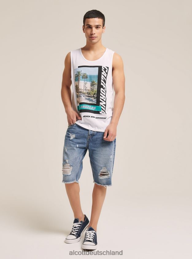 Kleidung de Alcott Männer T-Shirt mit kurzen Ärmeln und Aufdruck Weiß 88J68R906