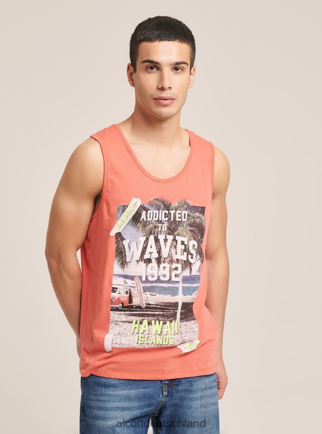 Kleidung de Alcott Männer T-Shirt mit kurzen Ärmeln und Aufdruck Weiß 88J68R955