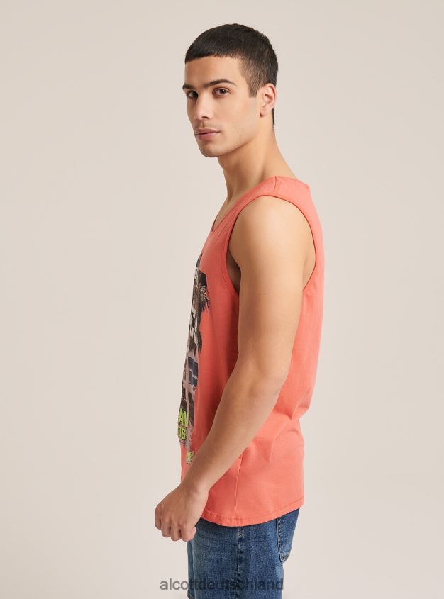 Kleidung de Alcott Männer T-Shirt mit kurzen Ärmeln und Aufdruck Weiß 88J68R955